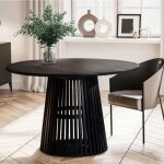 Table à manger ronde 120x77 cm en bois de manguier noir Table à manger ronde 120x77 cm en bois de manguier noir