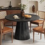 Table � manger ronde 130x130x77 cm en manguier noir - tomz