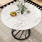Table � manger ronde 80x80x76 cm - redom - pour 4 personnes plateau mdf effet marbre blanc - pieds m�tal ...