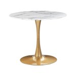 Table à manger ronde d 90 cm effet marbre blanc / support doré boca Table à manger ronde d 90 cm effet marbre blanc / support doré boca