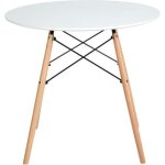Table � manger ronde - bois massif - blanc - finition mate - contemporain - design