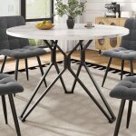 Table � manger ronde design moderne plateau mdf effet marbre noir pi�tement m�tal �l�gant pour salle ...