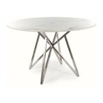 Table � manger ronde effet marbre murano - blanc / argent� - d 120 x h 76 cm