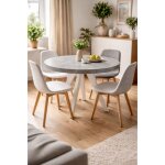 Table � manger ronde extensible 80?130 cm - d�cor beton? pied bois massif blanc - balut home