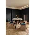 Table � manger ronde extensible 80?130cm - 4 � 8 personnes - d�cor halifax? pied bois massif noir - balut ...