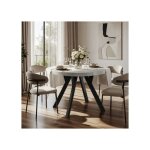 Table � manger ronde extensible 90?190cm - 4 � 10 personnes - d�cor beton? pied bois massif noir - balut ...