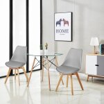 Table  manger ronde jkk - cuisine scandinave - verre et bois - 2  4 personnes - 2 chaises grises scandinaves ...