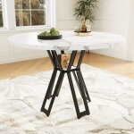 Table � manger ronde l�g�re et luxueuse pour 4 - 6 personnes pieds dor�s dessus mdf marbr� couleur noir ...