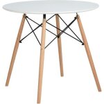 Table à manger ronde maddie - blanc laqué - pieds en bois hêtre massif - style scandinave Table à manger ronde maddie - blanc laqué - pieds en bois hêtre massif - style scandinave