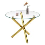 Table � manger ronde moderne avec plaque en verre tremp� et jambes dor�es table de caf� minimaliste 80 ...