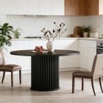 Table � manger ronde noire design moderne 120 cm plateau mdf et pi�tement m�tal pour 6 personnes salle ...