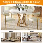 Table � manger ronde pieds dor�s et plateau mdf blanc style marbre convient salle � manger ou salon 80 ...