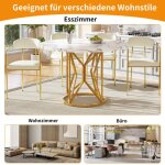 Table � manger ronde pieds g�om�triques dor�s et plateau mdf effet marbre 100 x 100 x 76 cm ? blanc et ...