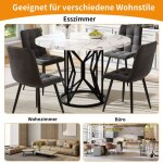 Table � manger ronde pieds g�om�triques noirs et plateau mdf effet marbre 100 x 100 x 76 cm ? blanc et ...