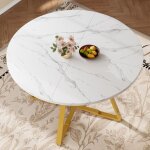 Table � manger ronde - plateau effet marbre et pieds m�talliques r�glables avec espace de rangement - ...