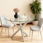 Table � manger ronde avec plateau en verre tremp� et pieds en m�tal table basse table � manger minimaliste ...