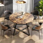 Table � manger ronde - ravas - 120cm - 5 places - bois massif - style industriel