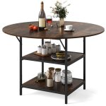 Table � manger ronde - relax4life - plateau placage imitant bois - cadre m�tallique - table cuisine 4 ...