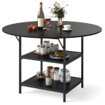 Table � manger ronde - relax4life - plateau placage imitant bois - cadre m�tallique - table cuisine 4 ...