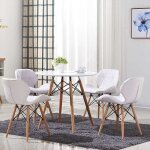 Table � manger ronde scandinave blanc en bois pieds robustes - l70cm - 4 places - moderne
