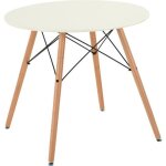 Table � manger ronde scandinave blanc laqu� - 2 � 4 personnes - pieds en bois h�tre massif