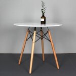 Table à manger ronde style scandinave blanc laqué avec pieds en bois massif - 70cm Table à manger ronde style scandinave blanc laqué avec pieds en bois massif - 70cm