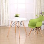 Table � manger ronde style scandinave avec pieds en bois h�tre massif blanc - 4 places - 80cm