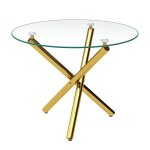 Table � manger ronde verre tremp� pieds dor�s design minimaliste moderne 80�80�76 cm table basse salon ...