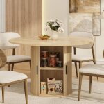 Table a manger - table de salle � manger ronde4 personnesavec �tag�re de rangement � 2 niveaux et porte ...