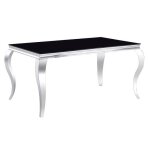 Table � manger en verre - noir et argent� - 6 couverts - l 150 cm h 75 cm x p 90 cm