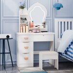 Table de maquillage led - fianao - grand miroir couronne lumineux 4 tiroirs de rangement style moderne ...