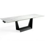Table en marbre cramique blanc avec rallonge centrale et pieds en acier noir l 180 / 225 / 270 cm