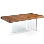 Table moderne bois noyer et pieds verre trempé zooka 200 cm Table moderne bois noyer et pieds verre trempé zooka 200 cm