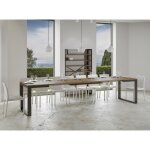 Table moderne extensible 8 � 20 places l 180 � 440 cm bois fonc� avec cadre et pieds en m�tal anthracite ...