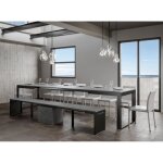 Table moderne extensible 8 � 20 places l 180 � 440 cm gris b�ton avec cadre et pieds en m�tal anthracite ...
