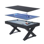 Texas - table multi - jeux 3 en 1 en bois noir ping - pong et billard
