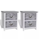 Table de nuit chevet commode armoire meuble chambre 2 pcs avec 2 tiroirs gris et blanc Table de nuit chevet commode armoire meuble chambre 2 pcs avec 2 tiroirs gris et blanc