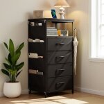 Tables de nuit avec led et multiprise tables de chevet avec 1 compartiment ouvert et 4 tiroirs table ...