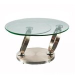 Table olympe plateaux pivotants en verre et pitement acier bross
