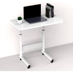 Table pour ordinateur portable r�glable en hauteur - ldszxne - blanc - 60x40cm - 4 roulettes