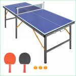 Table de ping - pong pliable - bleu - set filet + 2 raquettes + 3 balles - int�rieur / ext�rieur