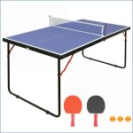 Table de ping - pong pliable - int�rieur / ext�rieur - bleu - avec filet 2 raquettes et 3 balles