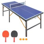 Table de ping - pong pliante avec filet 2 raquettes et 3 balles int�rieur ext�rieur bleue