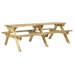Table de pique - nique en bois - vidaxl - 220x122x72 cm - bois de pin impr�gn� - brun - 2 bancs int�gr�s ...