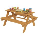 Table pique - nique enfant avec bancs - aiyaplay - cadre en bois massif - pour 3 � 8 ans - 90 x 35 x ...