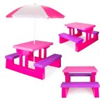 Table de pique - nique pour enfants coil avec parasol et bancs rose