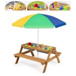 Salon de jardin pour 4 enfants costway 1 table ext�rieur avec fonction de bac de sable / eau et 2 bancs ...