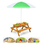Costway table et 2 bancs pour 4 enfants avec parasol 2 bo�tes pour sable & eau plateau amovible 3 - 7 ...