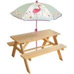 Table de pique - nique pour enfant - fun house - flamant rose - bois - avec parasol