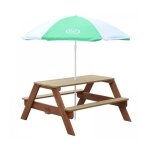 Axi table picnic nick brun avec parasol vert blanc 98x95x49cm